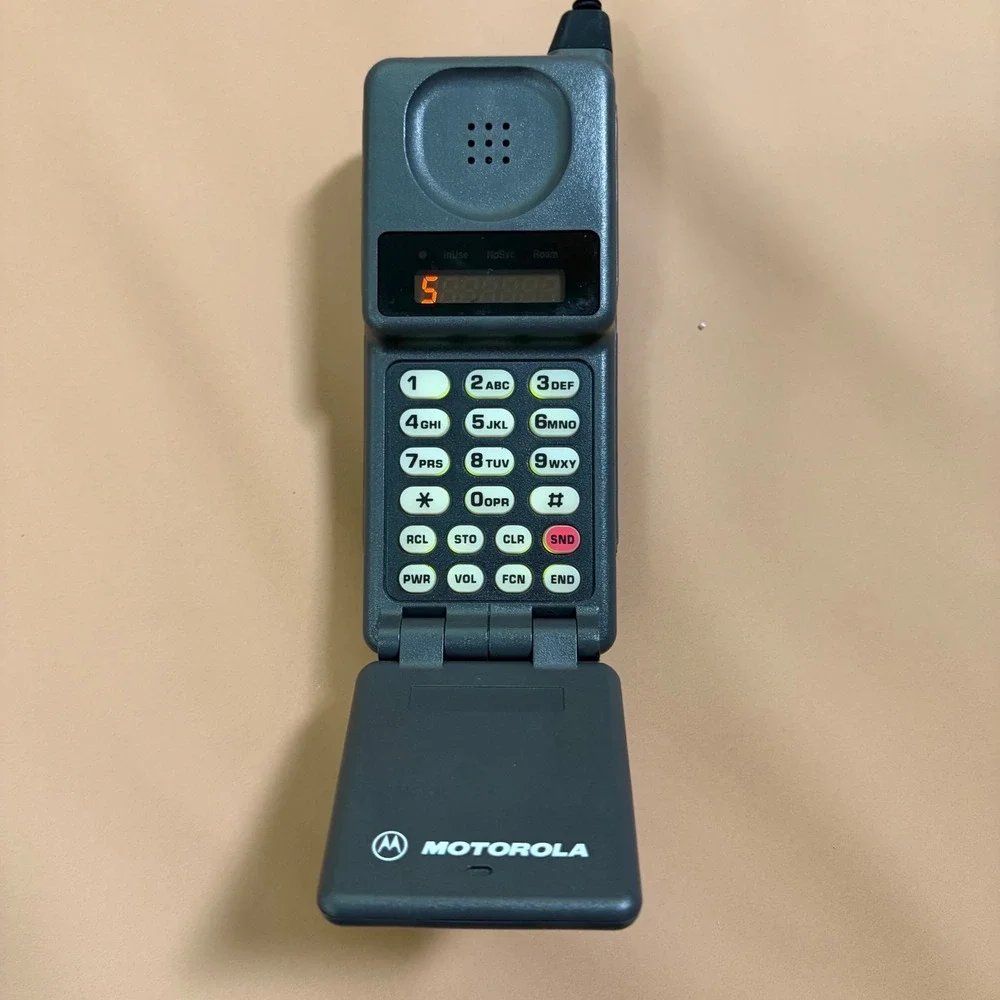 Vintage Motorola Micro T-A-C DPC 550 Flip Phone Grey Box Manual Leather Cs